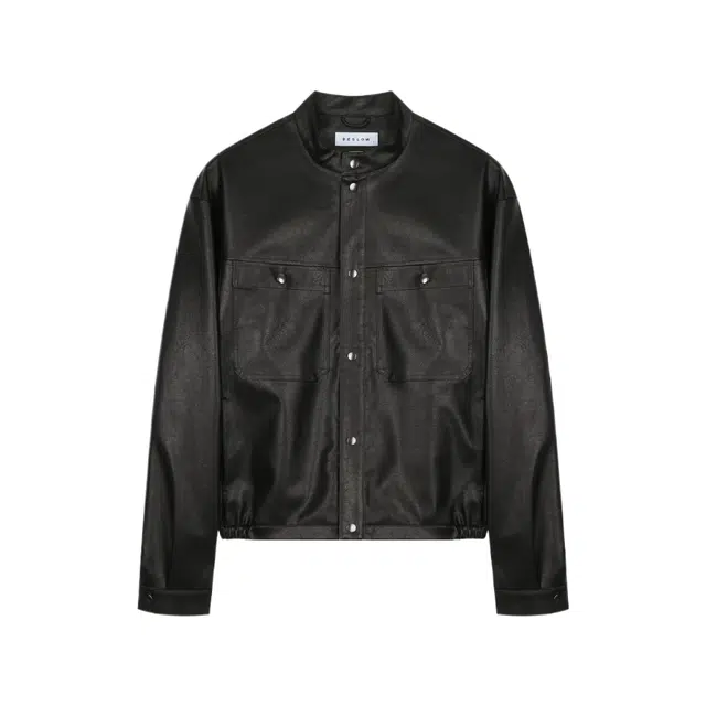BESLOW VEGAN LEATHER STAND COLLAR JACKET