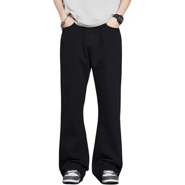 潮人榜 个性长裤潮流美式高街做旧宽松微喇牛仔裤 男女同款