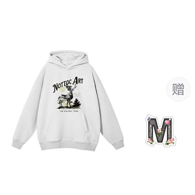 棉购 美式复古连帽宽松连帽春秋上衣街头学院风原创百搭基础款潮流时尚加绒保暖卫衣男 女款