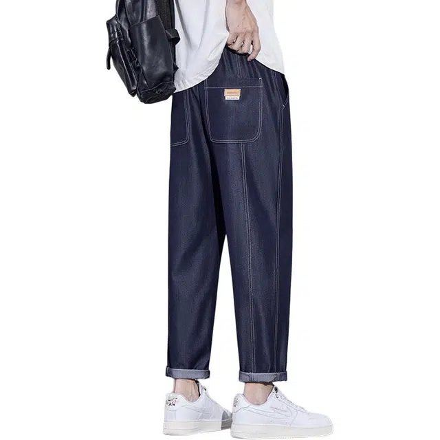 协协乐 冰丝锥形男士夏季薄款丹宁原色宽松休闲裤美式潮牌萝卜裤九分裤牛仔裤 男款