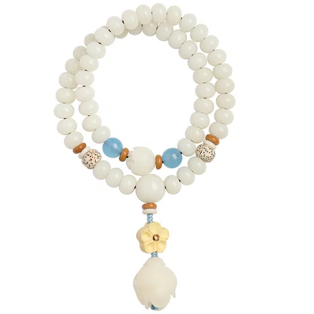 宣华意 精品双圈 国风佛念珠文玩盘玩配饰莲花#好运 白玉菩提 手串 男女同款情侣款