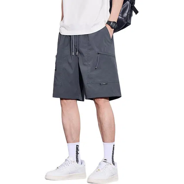 隐狼世家 高端冰丝五分休闲裤男生夏季薄款宽松直筒五分裤子速干工装短裤 男款