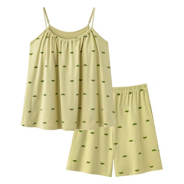 向薇 吊带女士夏季带胸垫一体无袖短裤薄款时尚可外穿家居服睡衣套装 女款