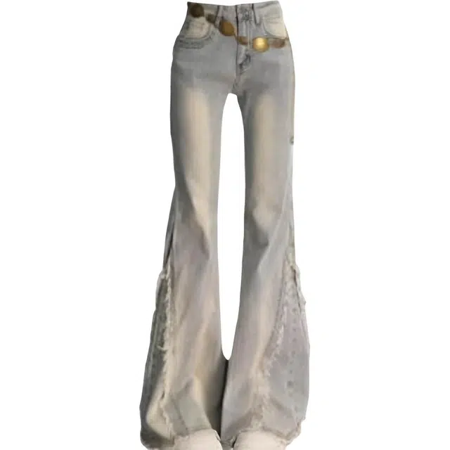 囍鱼少女 复古拼接简约宽松牛仔裤 女款