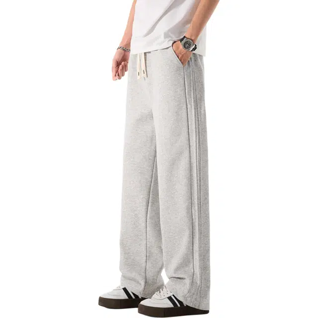 帝狼牛 基础款宽松直筒裤舒适亲肤柔软垂感户外出行日常通勤经典百搭抽绳卫裤高街无性别主义针织休闲裤 男女同款