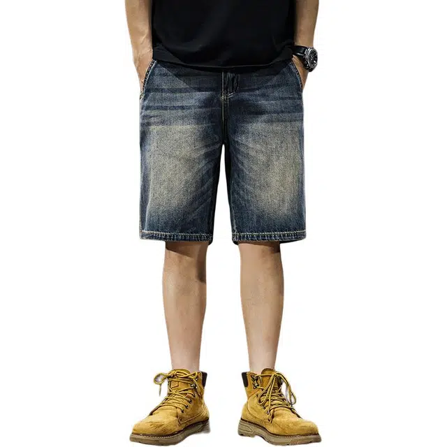 前进牛 美式休闲经典复古潮牌设计感夏季痞帅休闲潮流刺绣水洗五分裤牛仔短裤 男女同款