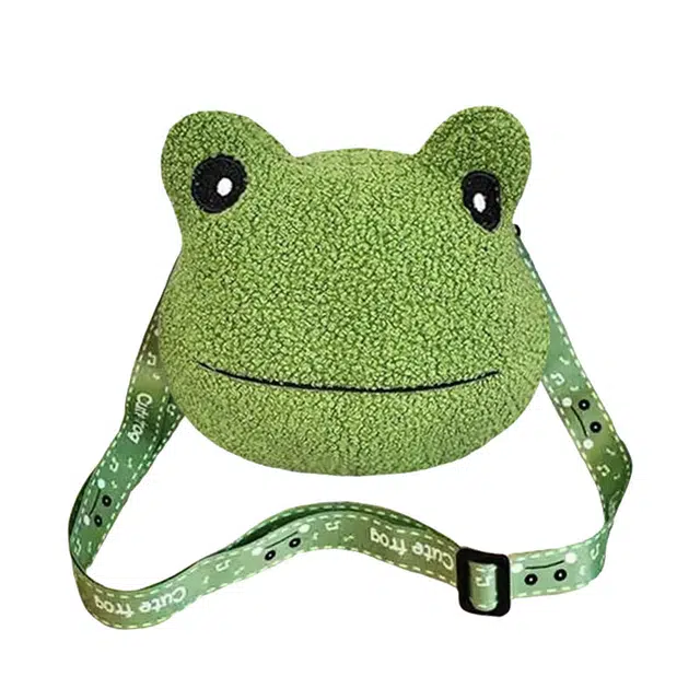 奥松 时尚潮流可爱青蛙通勤 毛绒 斜挎单肩包 常规 女款 绿色