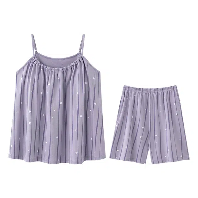 向薇 吊带夏季女带胸垫性感无袖短裤女士可外穿家居服睡衣套装 女款