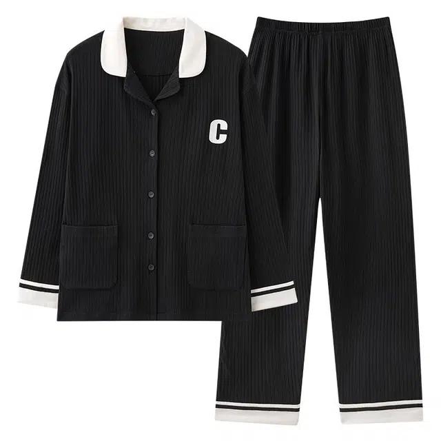 俏韵 翻领春秋季天长袖长裤开衫甜美可爱休闲舒适薄款家居服可外穿睡衣套装 女款