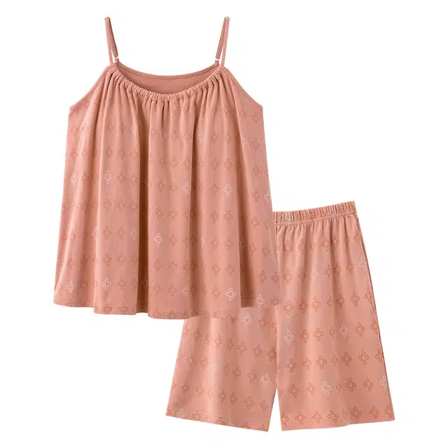 向薇 带胸垫女夏季无袖吊带短裤女士夏天薄款可外穿家居服睡衣套装 女款