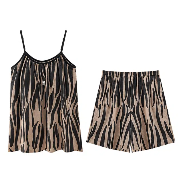 向薇 夏季自带胸垫女士纯棉吊带短裤薄款夏天可外穿家居服睡衣套装 女款