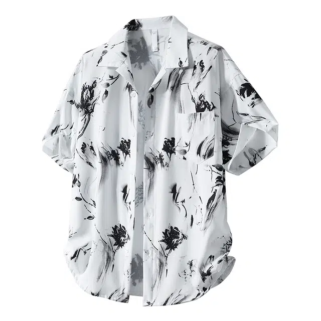 太子龍 品牌潮牌复古冰丝花男夏季度假休闲短袖男士海滩花衬衣衬衫 男款