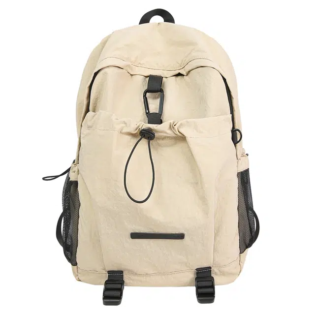 捷朗仕 时尚纯色简约百搭抽绳轻便 尼龙 双肩包 男女同款情侣款 米白色/黑色/焦糖色/酒红色/军绿色