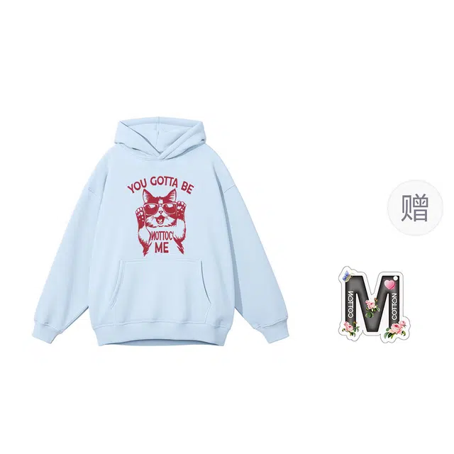 棉购 美式潮流时尚小猫连帽上衣宽松重磅春秋学院风舒适原创卫衣 男女同款