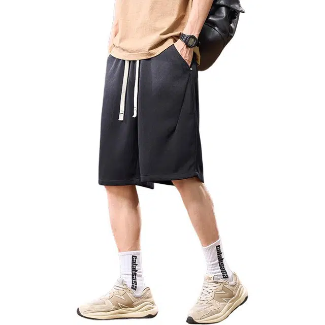 协协乐 高端卫裤夏季薄款凉感透气美式潮牌宽松直筒运动五分冰丝中裤休闲短裤 男款