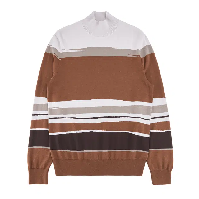 丹宁哲学 单层嵌花可机洗纯羊毛条纹常规长袖不可翻高领宽松型针织衫 男款