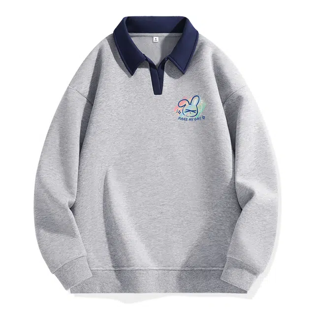 棉致 潮流百搭小兔涂鸦翻领撞色学院风柔软舒适亲肤宽松落肩长袖卫衣 女款