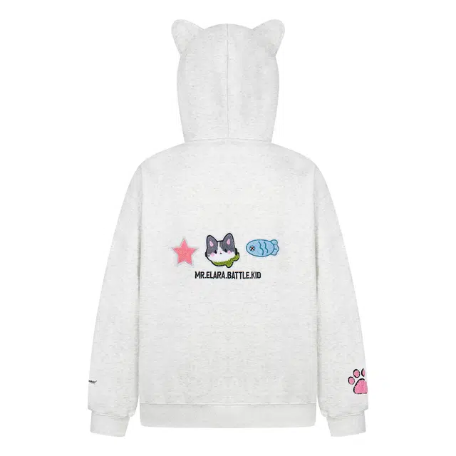 寻星记 美式复古刺绣小猫魔术贴连帽拉链开衫慵懒风潮外套卫衣 男女同款