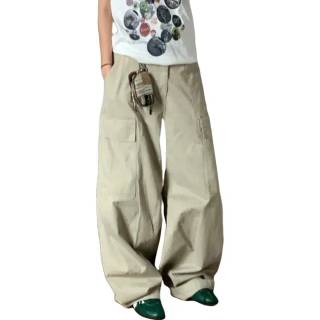 冈哉 美式透气伞兵裤大口袋户外明线装饰设计凉感亲肤机能无性别主义休闲裤直筒裤阔腿裤时尚百搭个性牛仔长裤工装裤 男女同款