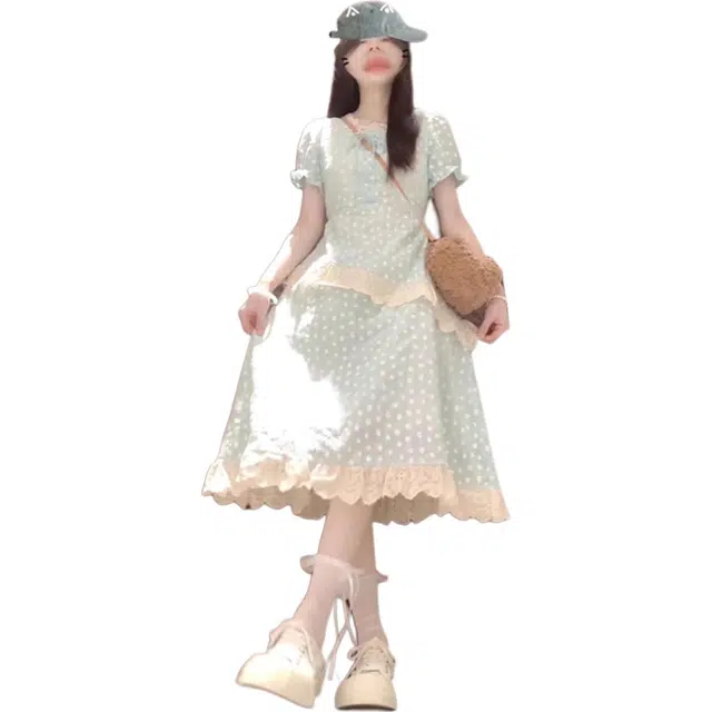 沐晓欣 森系初恋裙夏季欧式复古方领短袖碎花女小个子裙子连衣裙 女款