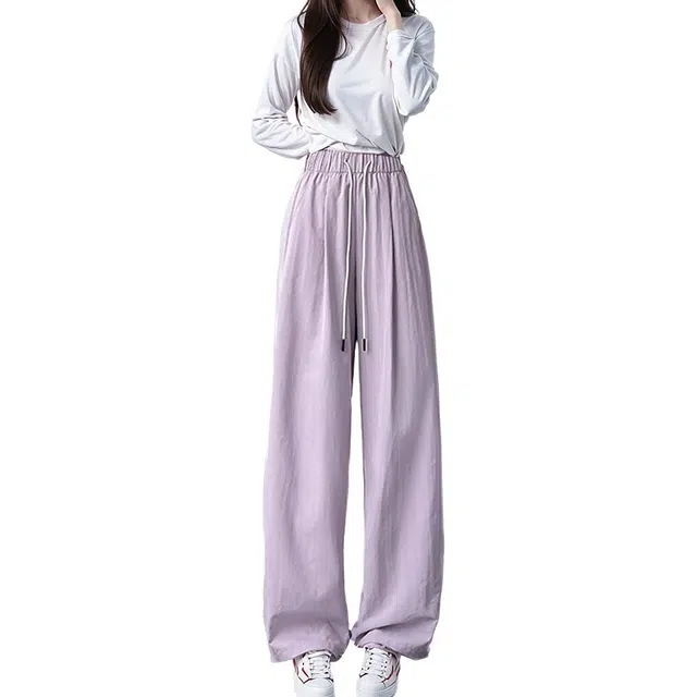 么宁 垂感速干透气冰丝高腰宽松阔腿遮肉显瘦慵懒通勤运动舒适百搭休闲裤 女款