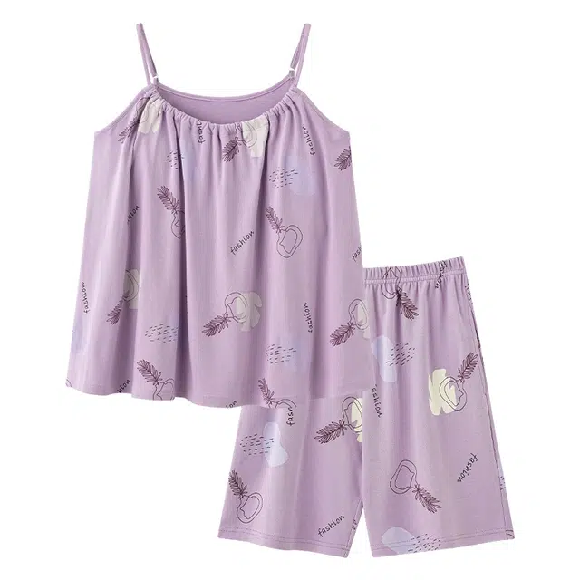 向薇 吊带女夏季带胸垫背心短裤可爱女士可外穿家居服睡衣套装 女款