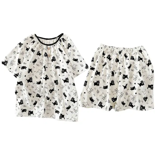 俏韵 圆领卡通夏季云朵棉甜美简约可爱短袖舒适薄款家居服可外穿睡衣套装 女款