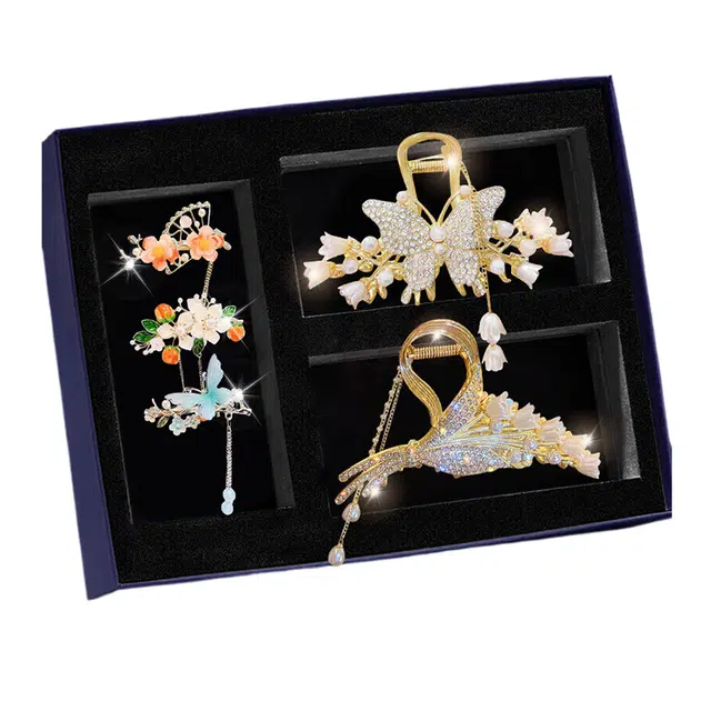 妖娆猫 古风五件套刘海侧边夹发卡头饰高端高级感发饰轻奢鲨鱼夹 合金 发夹 女款