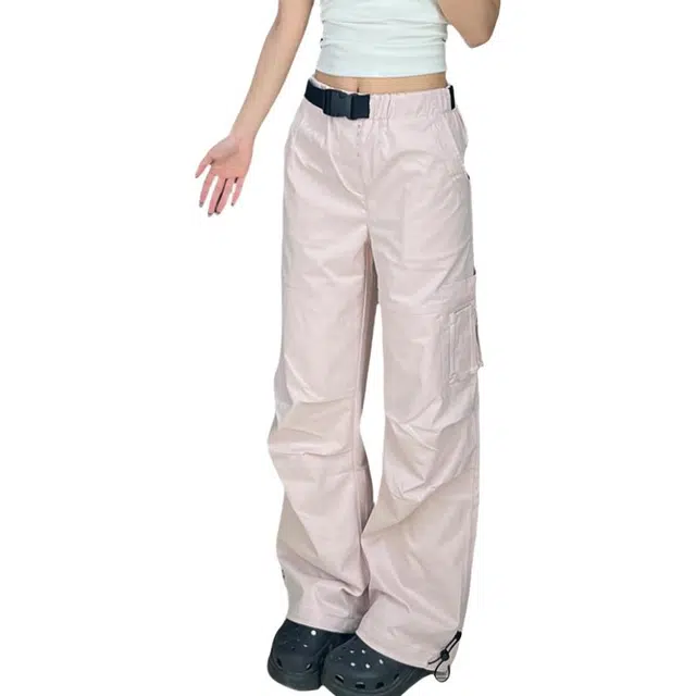 冈哉 美式高街复古腰带机车压褶褶皱设计穿搭百搭基础款显高显瘦休闲潮流潮牌垂感直筒嘻哈街头痞帅炸街长裤工装裤 男女同款