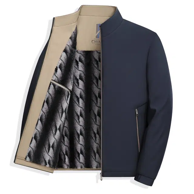 老爷车 加绒加厚秋冬保暖简约纯色舒适百搭立领轻商务休闲夹克外套 男款