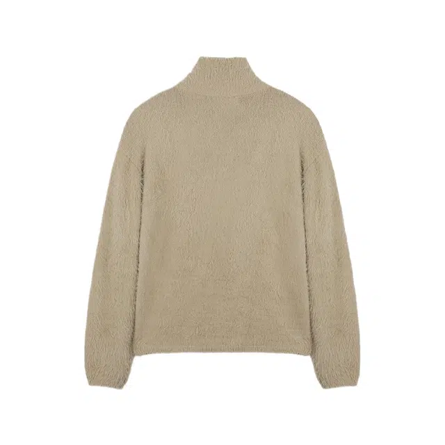 BESLOW HAIRY KNIT HIGH NECK ZIP-UP