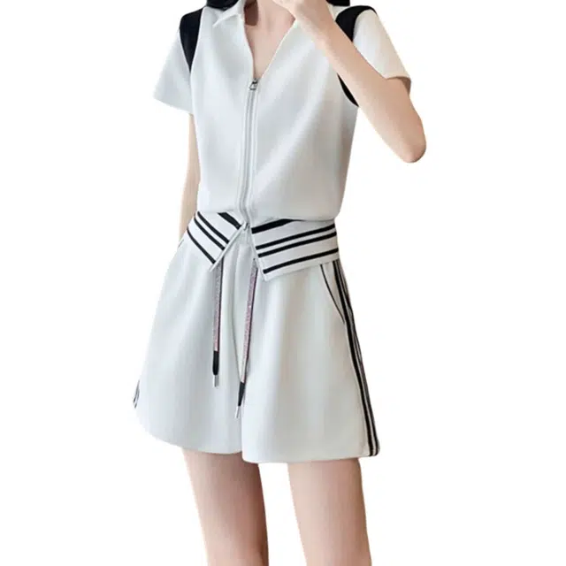 丝絮丝绸 酷飒风短袖上衣两件套休闲套装 女款