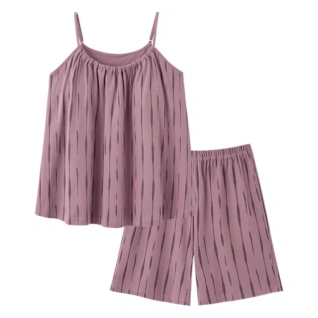 向薇 无袖女士带胸垫吊带夏季短裤可爱女生甜美风家居服睡衣套装 女款