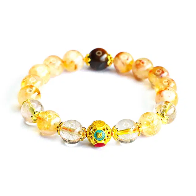 絮物 【财源广进】网红单圈款国潮新中式轻奢小众设计高级感出街神器温柔甜美气质可爱极简主义上岸#好运 金发晶 手串 男女同款情侣款