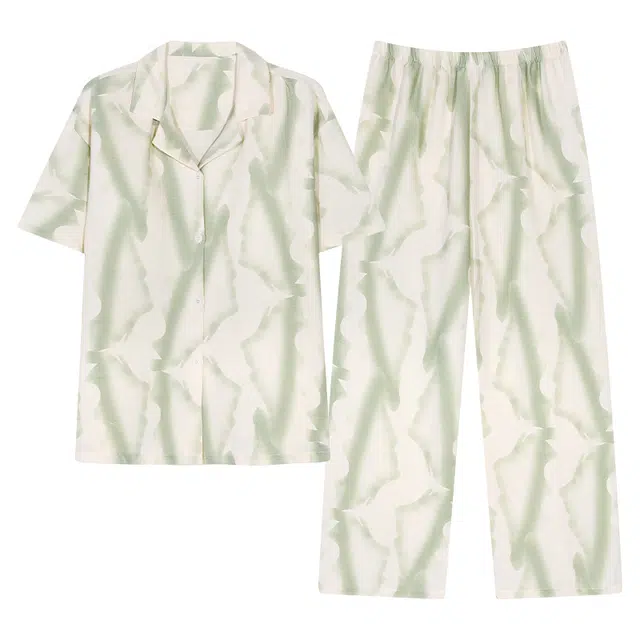 顶瓜瓜 云朵棉带胸垫短袖长裤翻领开衫小清新两件套家居服夏季 睡衣套装 女款