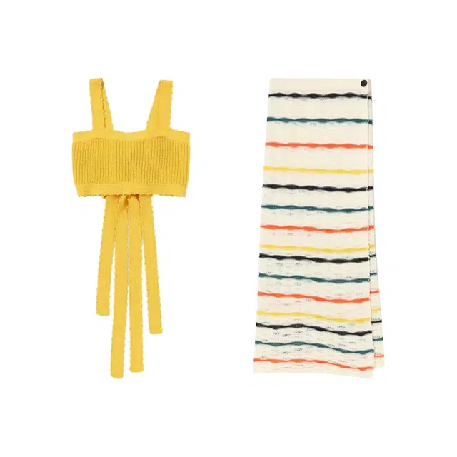 敲模女孩 纯欲风吊带短款修身背心高腰彩虹条纹半裙裙装套装 女款