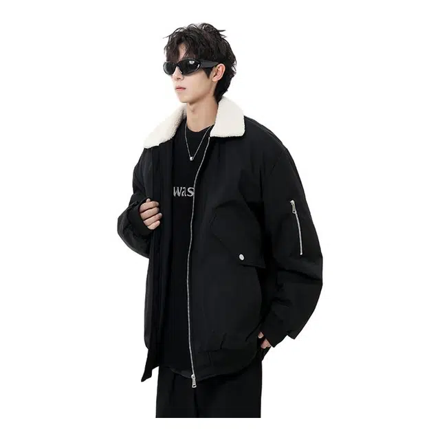 金盾 百搭休闲夹克宽松保暖加厚翻领短款棉服 男款