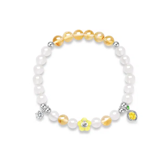 周大生 蜜雪冰城联名 柠檬爆米花纯银雪王玉石手链 小众气质闪耀锆石显白多巴胺水果转运珠 经典款#好运 玉髓 手串 女款