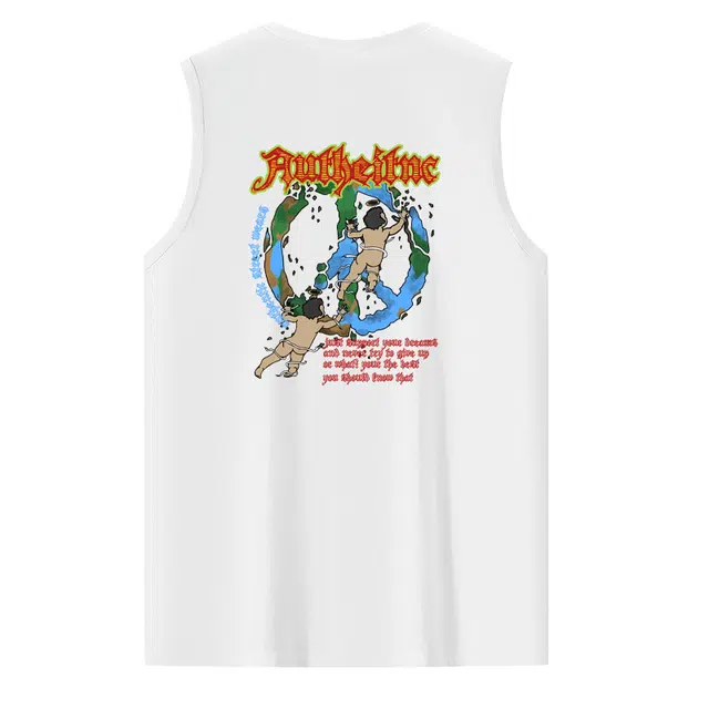 棉基因 夏季吸湿透气宽松圆领纯棉外穿打底衫篮球运动复古哥特风天使印花美式街头艺术涂鸦健身跑步无袖坎肩背心 男女同款