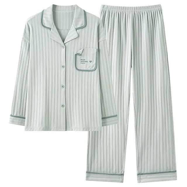 俏韵 翻领春秋季简约长袖开衫甜美可爱休闲舒适薄款家居服可外穿睡衣套装 女款