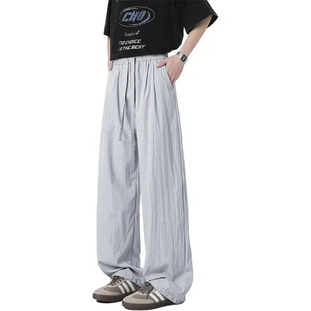 帝狼牛 纯色复古简约基础款山本裤日系透气空调裤宽松冰丝垂感休闲裤 男女同款