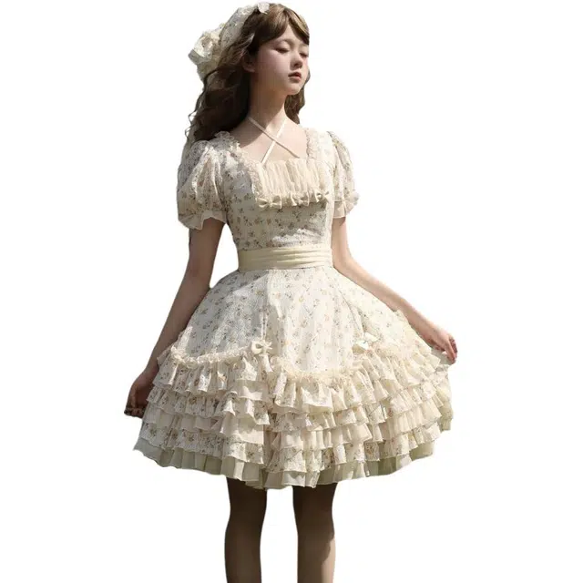 囍鱼少女 百搭时尚优雅清新气质短袖连衣裙 女款