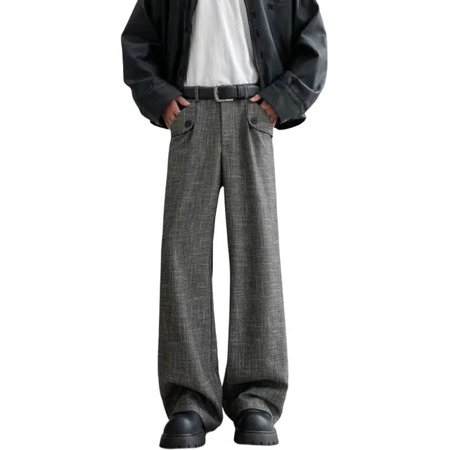 佐菲利 垂坠感高级感老钱风阔腿西裤美式复古潮牌长裤直筒裤子休闲裤 男款