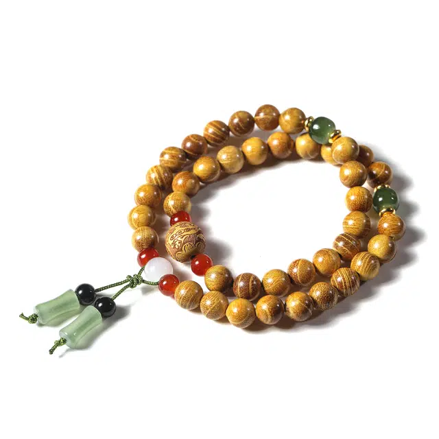 灵晔 国潮新中式百搭轻奢高级文玩五福临门幸福安康盘玩佛珠念珠复古风文艺风#好运 黄金檀 手串 男女同款情侣款