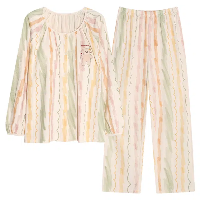 芬腾可安 可外穿的简约春秋固定杯垫一体家居服睡衣套装 女款
