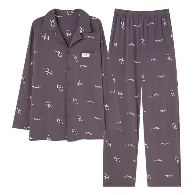 芬腾可安 春秋季简约休闲亲肤开衫翻领个性轻熟风家居服睡衣套装 男款