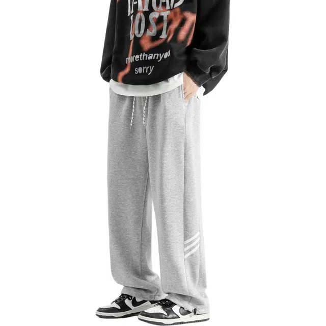 帝狼牛 潮流舒适束脚百搭三条杠宽松简约纯色日系运动时尚休闲裤 男女同款