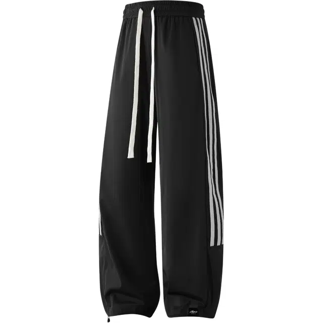 加菲猫 美式高街冰丝速干户外纯色简约基础款日常百搭宽松直筒垂感抽绳中腰系带休闲裤 男女同款