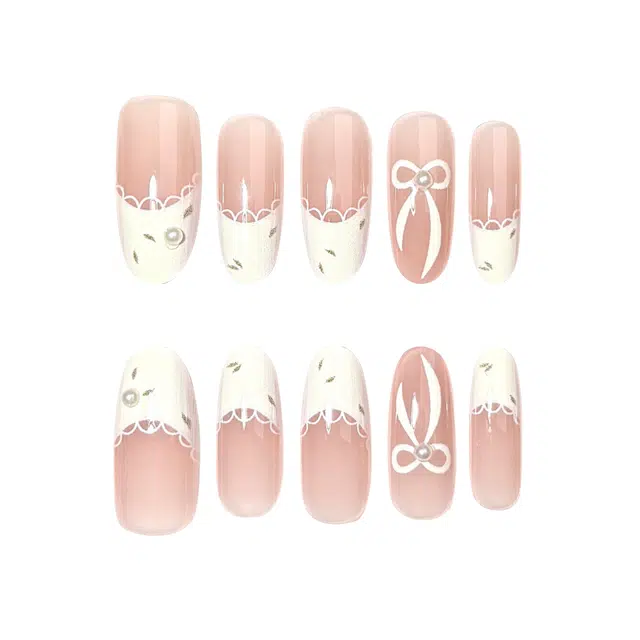 韵月乔 法式穿戴甲  杏仁粉色跳色 法式