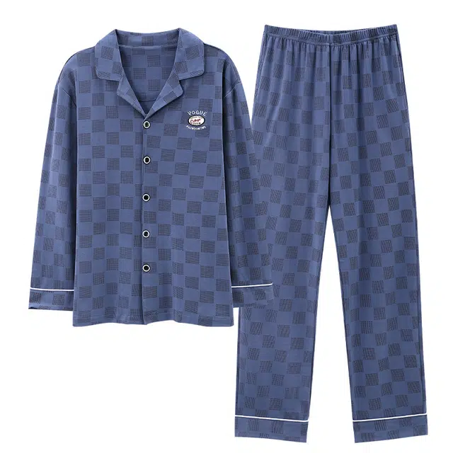 芬腾可安 春秋季简约休闲轻熟风翻领亲肤开衫家居服睡衣套装 男款
